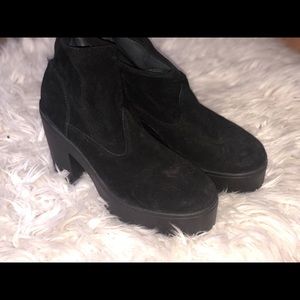 Shellys London Velvet Black Platform Ankle Boots